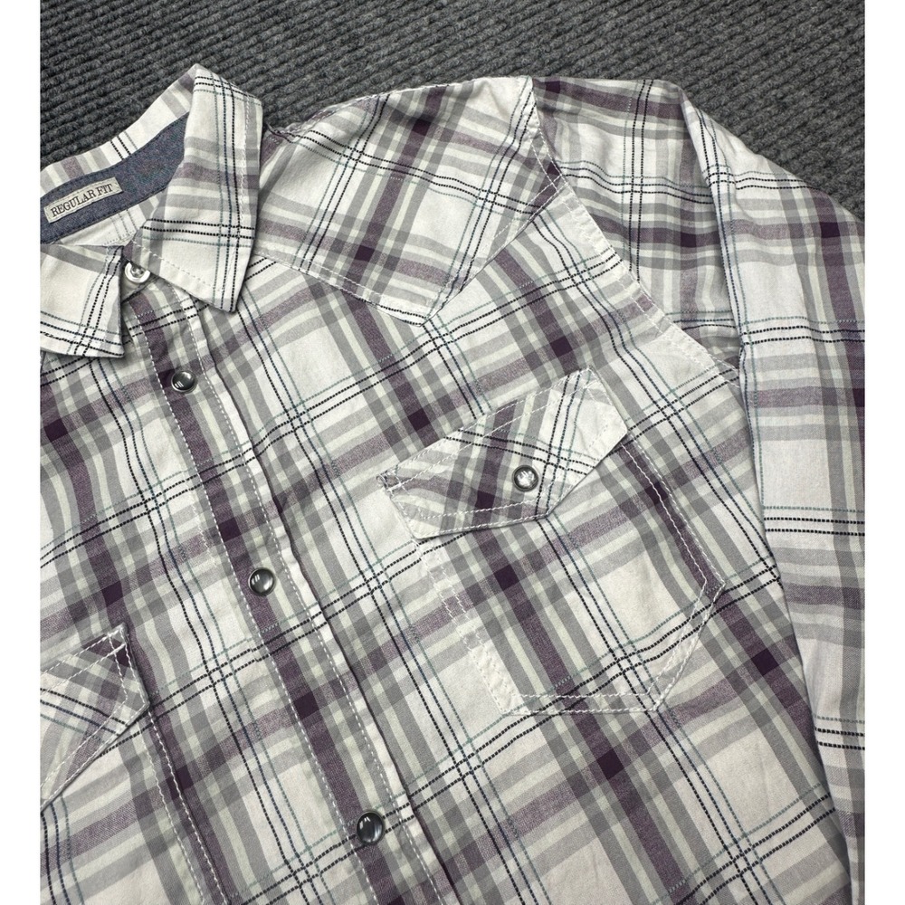 Cody James Western Shirt Men Large Purple Plaid Pearl Snap Regular Fit Cotton